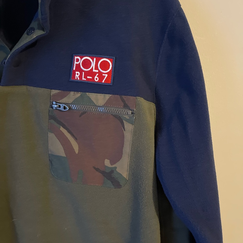 Polo Ralph Lauren RLPC67 USA Flag Fleece Navy Green Pullover Jacket - Picture 6 of 9